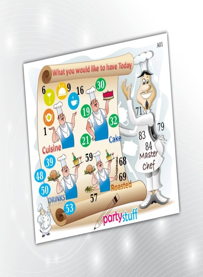 PartyStuff Kitty Games Master Chef Theme Tambola Housie Kukuba Food Tickets (24 Cards , Multicolour) - Image 1